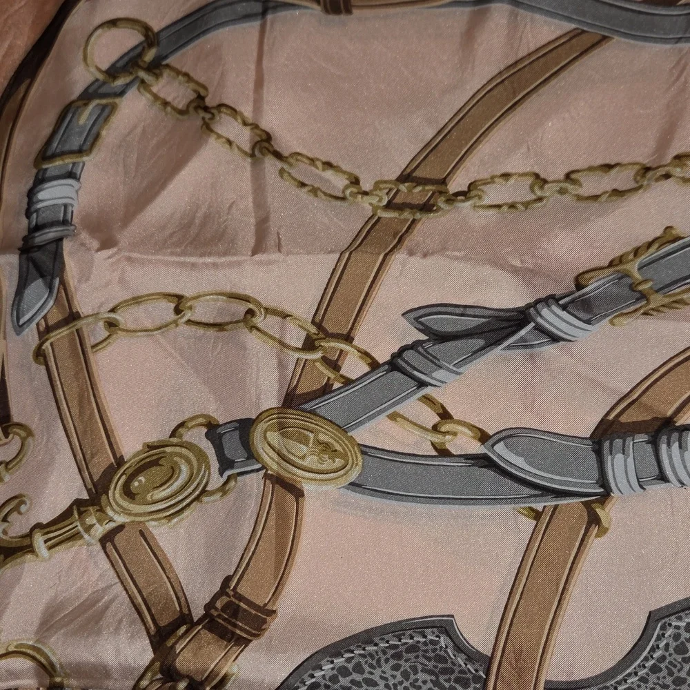 Trussardi Peach and Gold‎ Equestrian Silk Scarf 31×30
